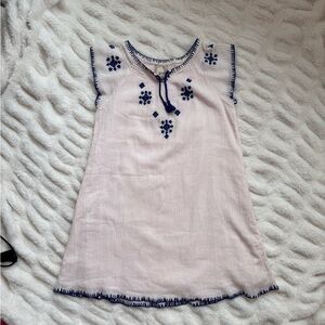 Embroidered Kids Dress - White and Blue